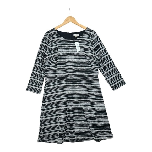 LOFT Dresses & Skirts - New Loft Outlet‎ Spacedye Striped Tweed Long Sleeve Dress size 14 Black/Silver
